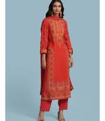 Orange Printed Kurta With Pant And Dupatta