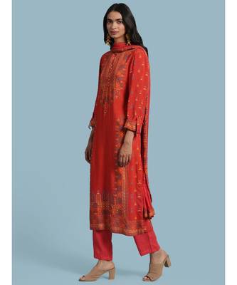Orange Printed Kurta With Pant And Dupatta 2