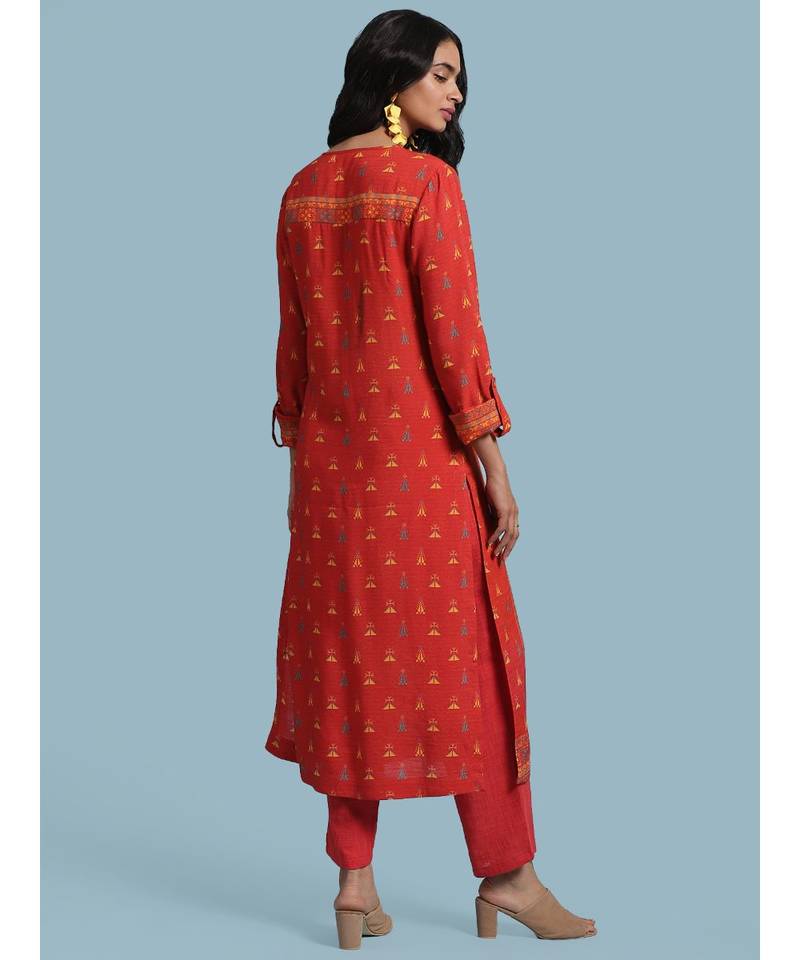 Orange Printed Kurta With Pant And Dupatta