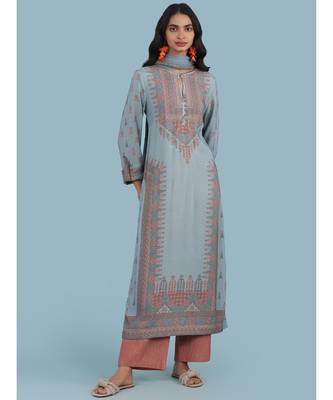 Sky Blue Printed Kruta With Pant And Dupatta 1