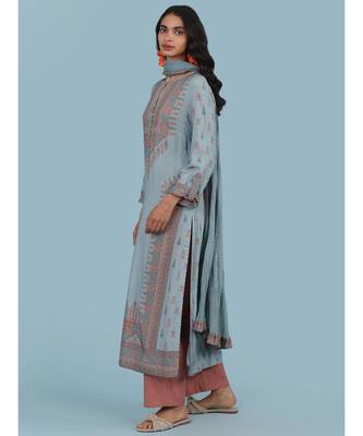 Sky Blue Printed Kruta With Pant And Dupatta 2