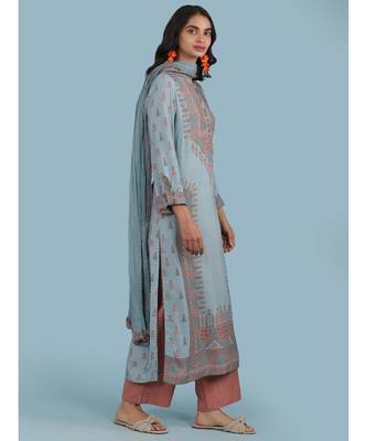 Sky Blue Printed Kruta With Pant And Dupatta 3