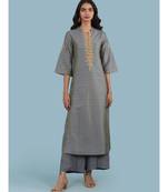 Band Collar 3/4 Sleeve Embroidered Kurta With Pants