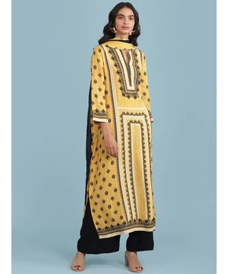 Yellow Printed Kurta With Pant And Dupatta 1
