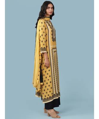 Yellow Printed Kurta With Pant And Dupatta 2
