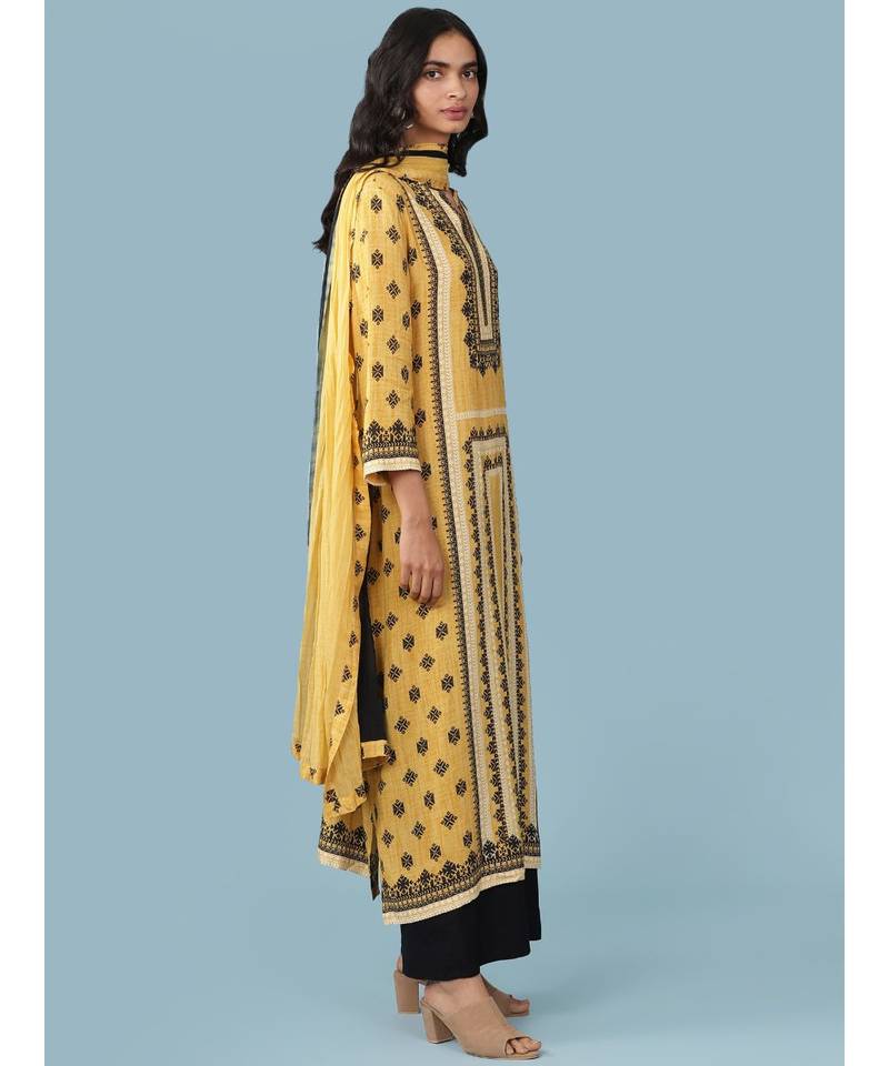 Yellow Printed Kurta With Pant And Dupatta