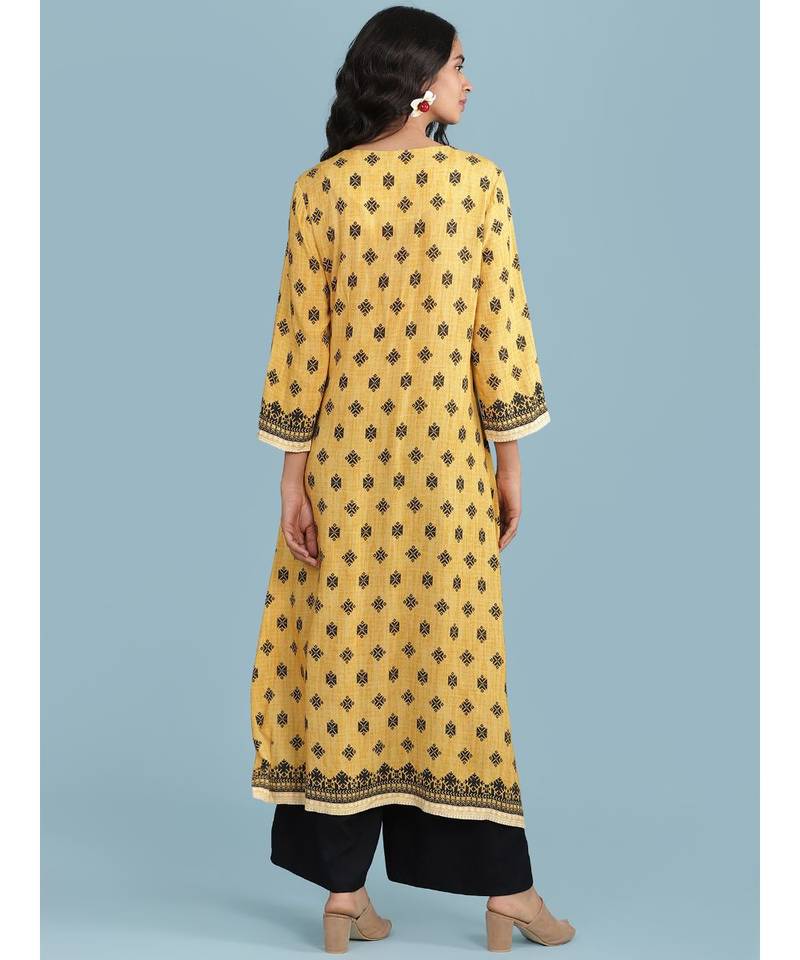 Yellow Printed Kurta With Pant And Dupatta