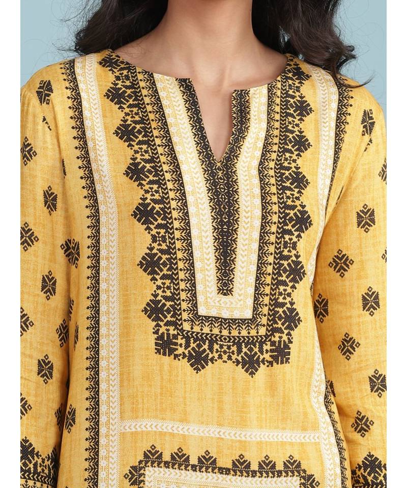 Yellow Printed Kurta With Pant And Dupatta