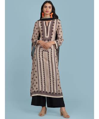 Grey Printed Kurta With Pant And Dupatta 1