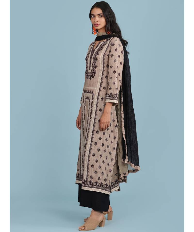 Grey Printed Kurta With Pant And Dupatta