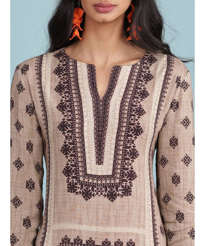 Grey Printed Kurta With Pant And Dupatta