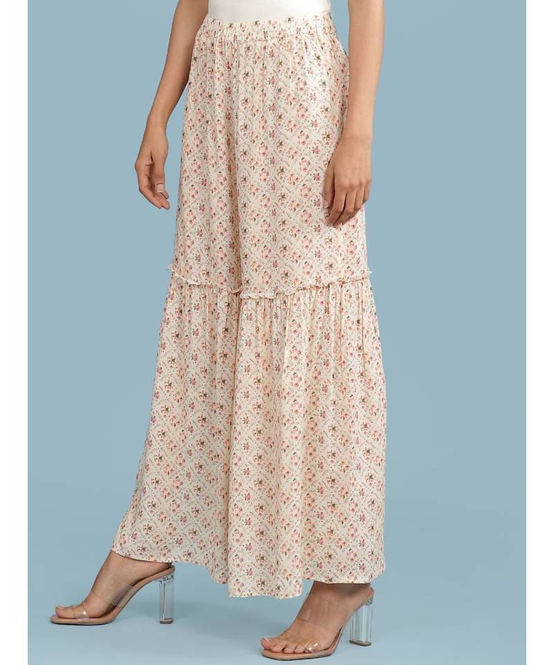 Ecru Floral Print Sharara