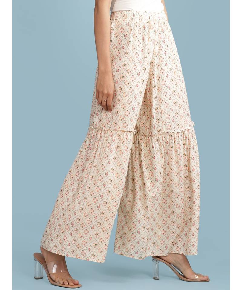 Ecru Floral Print Sharara