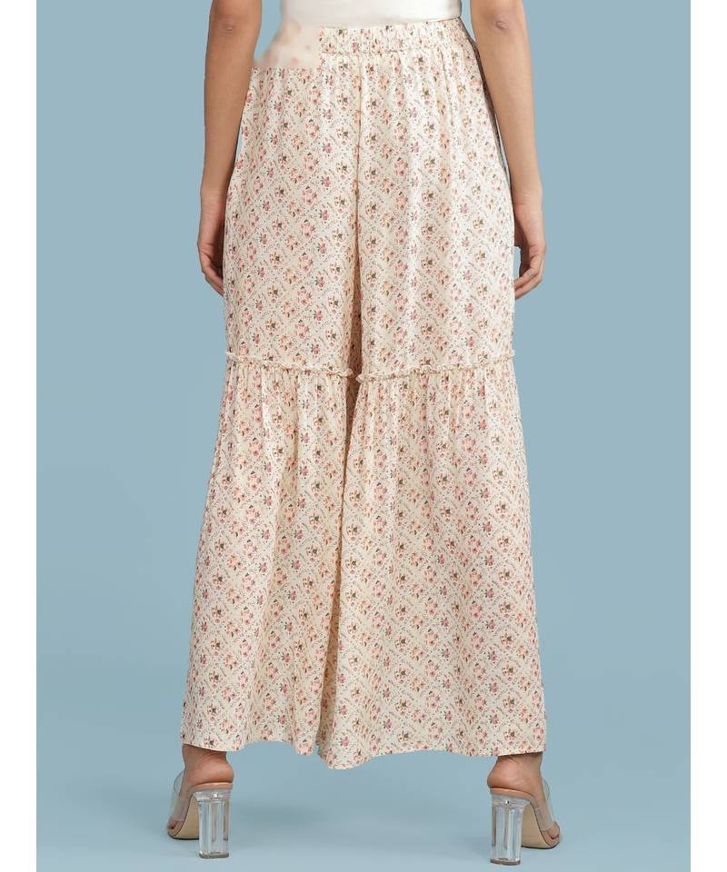 Ecru Floral Print Sharara