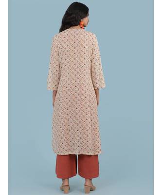 Ecru Floral Print 3/4 Sleeve Kurta With Pant And Dupatta 4
