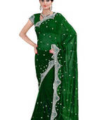 Green embroidered georgette saree with blouse