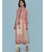 Ecru Printed 3/4 Sleeve Kurta With Pant And Dupatta
