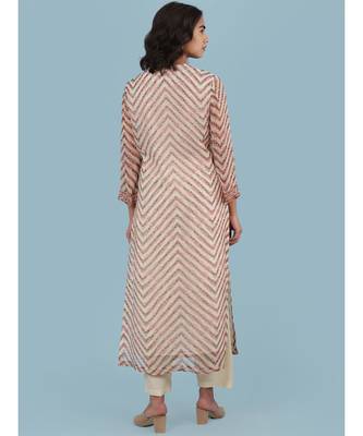Ecru Printed 3/4 Sleeve Kurta With Pant And Dupatta 4