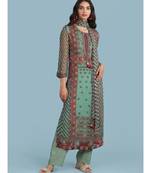 Green Printed 3/4 Sleeve Kurta With Pant And Dupatta