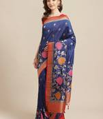 Shaily Women's Navy Blue Silk Blend Woven Zari Saree