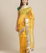 Shaily Women's Yellow Silk Blend Embroidery Saree