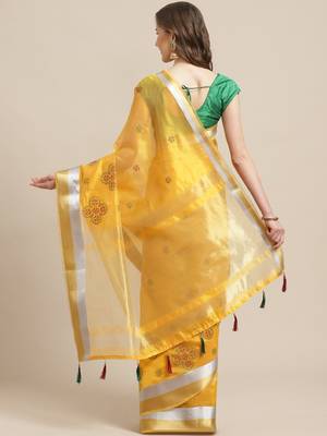 Shaily Women's Yellow Silk Blend Embroidery Saree 2