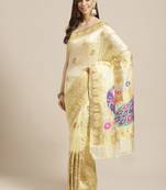 Shaily Women's Off White Silk Blend Woven Zari Saree