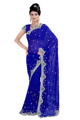 Royal Blue embroidered georgette saree with blouse 1