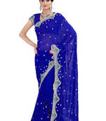 Royal Blue embroidered georgette saree with blouse