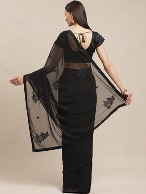 Shaily Women's Black Georgette Embroidered Saree 2
