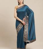 Shaily Women's Turquoise Blue Silk Blend Brocade Lace Saree