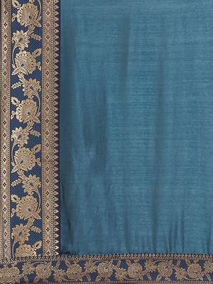 Shaily Women's Turquoise Blue Silk Blend Brocade Lace Saree 3