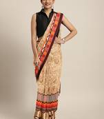 Shaily Women's Beige Georgette Printed Saree