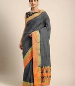 Shaily Women's Grey Cotton Blend Woven Zari Saree
