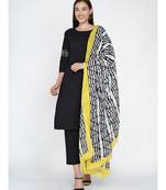 black cotton flex set of straight kurta with lace insert at sleeve and straight pants whith dupatta