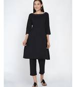 black cotton flex set of A line kurta with contrast top stitch pleat and straight pants