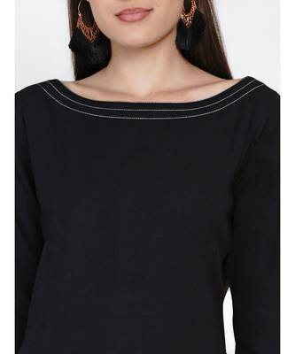 black cotton flex set of A line kurta with contrast top stitch pleat and straight pants 2