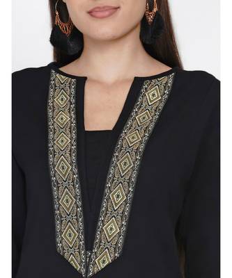 black cotton flex set of petal pants and straight kurta with jacquard lace at neck 2