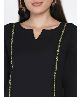 black cotton flex princess seam kurta embellished with a jacquard lace 2