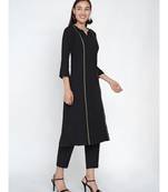 black cotton flex princess seam kurta embellished with a jacquard lace