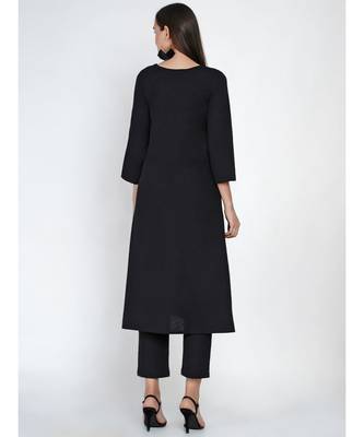 black cotton flex princess seam kurta embellished with a jacquard lace 4
