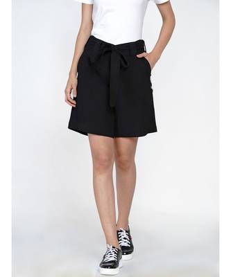 black cotton flex shorts with side fold tabs 1
