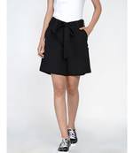 black cotton flex shorts with side fold tabs