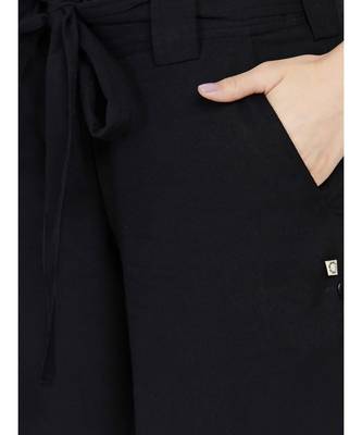 black cotton flex shorts with side fold tabs 2