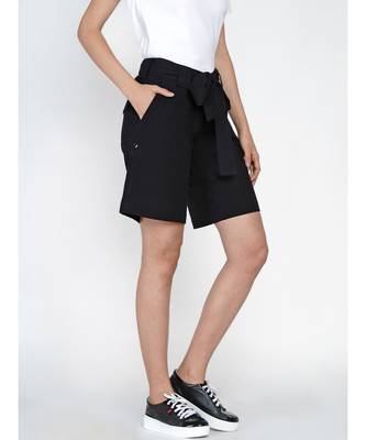 black cotton flex shorts with side fold tabs 3