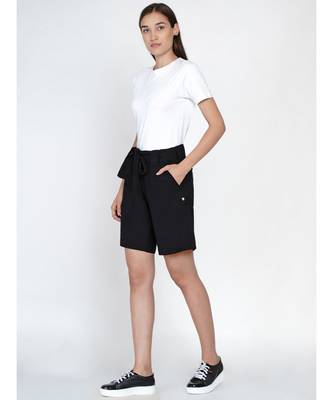 black cotton flex shorts with side fold tabs 5