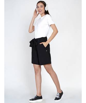black cotton flex shorts with side fold tabs 6