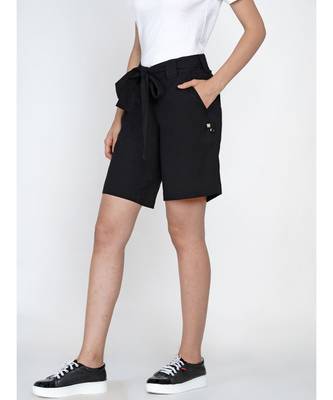 black cotton flex shorts with side fold tabs 7