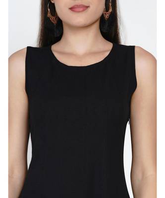 Fabnest Women's black cotton flex multi paneled sleeveless dress 2