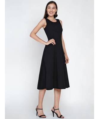 Fabnest Women's black cotton flex multi paneled sleeveless dress 1
